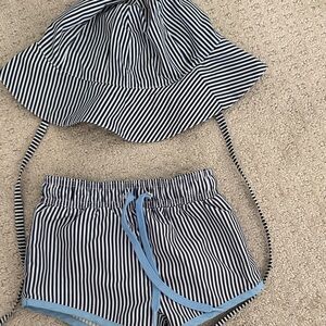 Minnow 2t Striped Navy & White Bucket Hat and Shorts Set